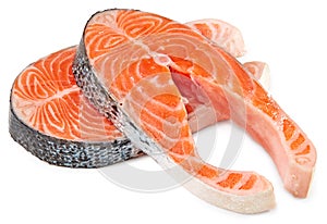 slice of raw fish  salmon  trout  steak  isolated on white background  clipping path  full depth of field.