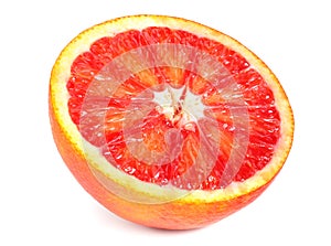 Slice of red blood orange isolated on white background