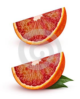Slice red blood orange isolated on white background.