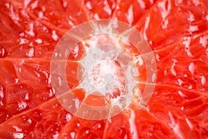 Slice of red Grapefruit. Close-up macro. So fresh