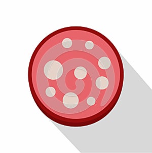 Slice of red salami icon, flat style