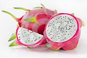 slice ripe dragon fruit isolate on white