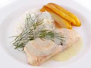 Slice of salmon with rice