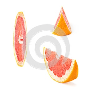 Slice section of grapefruit isolated over the white background