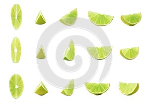 Slice section of lime isolated over the white background, set of different foreshortenings photo