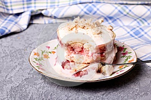 A slice of strawberry cake