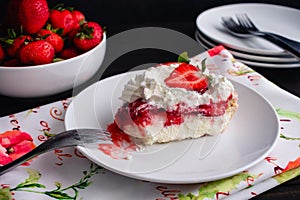 Slice of Strawberry Cream Pie with Whipped Cream