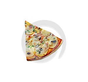 A Slice of Supreme Pizza Isolated on White