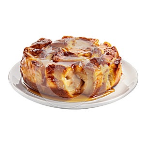 A Slice of Sweet Bread Pudding Drizzled with Syrup