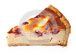 Slice of tart with raspberries photo