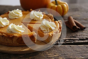 Slice of thanksgiving traditional pumpkin pie