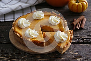 Slice of thanksgiving traditional pumpkin pie