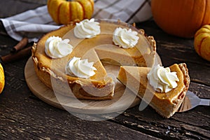 Slice of thanksgiving traditional pumpkin pie