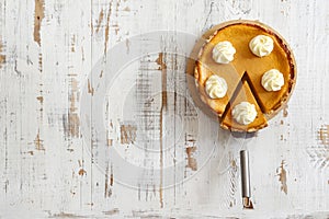 Slice of thanksgiving traditional pumpkin pie