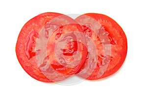 slice of tomato isolated on white background. top view