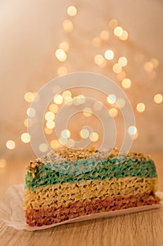 A slice of waffle cake close up