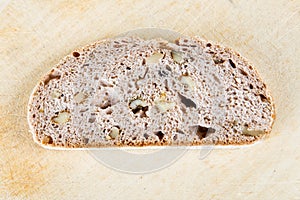 A slice of walnut bread