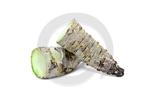 Slice wasabi root isolated on white background
