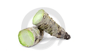 Slice wasabi root isolated on white background photo