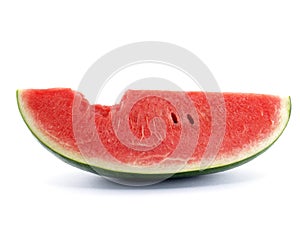 slice watermelon with bite mark isolated on white background