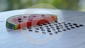 Slice of watermelon with sorted seeds.
