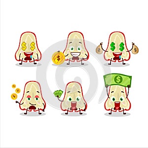 Slice of watter apple cartoon character with cute emoticon bring money