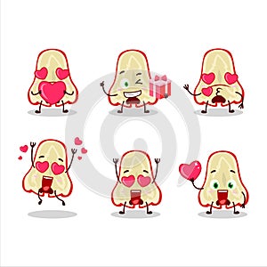 Slice of watter apple cartoon character with love cute emoticon