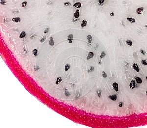 slice of white dragon fruit very large and close in detail close-up. fruit background. pattern. Chacam. Pitaya.