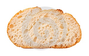 Slice of white wheat bread closeup cutout. Hunch of wholegrain bread isolated on a white background. Bread baking home recipe. photo