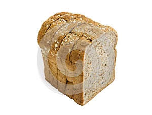 Slice of whole grain bread isolated on white background.