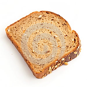 Slice of whole grain bread isolated on white background