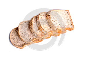 Slice whole wheat bread isolated on white background