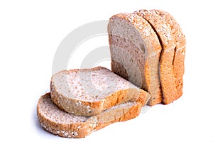 Slice whole wheat bread isolated on white background