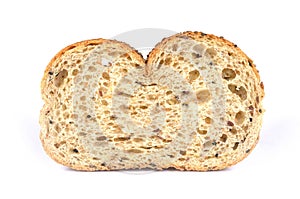 Slice of a whole wheat bread isolated on a white background
