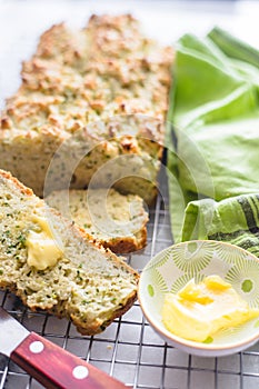 Slice of zucchini bread with butter