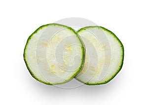 Slice of zucchini isolated on white background.