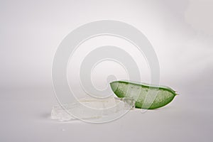 Sliced aloe vera leaf and gel