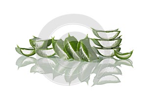 Sliced Aloe Vera leaves on white background