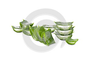 Sliced Aloe Vera leaves on white background