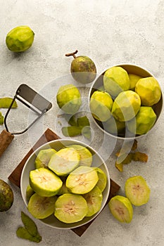 Sliced ambarella or june plum, cut edible fruits