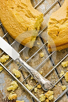 Sliced Angel Food Cake on Oven Rack