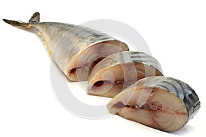 Sliced Atlantic mackerel fish isolated on white