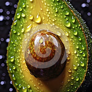 sliced avocado with splashing water isolated on black background