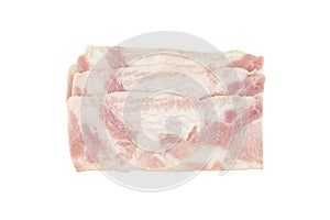 Sliced bacon isolated on white background with clipping path