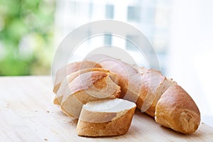 Sliced baguette in a serving board