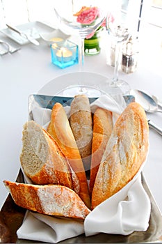 Sliced baguette on the table