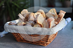 Sliced baguettes in basket