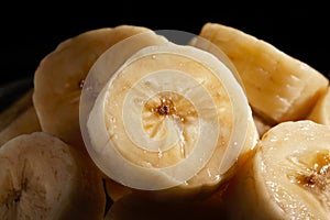 sliced banana on black