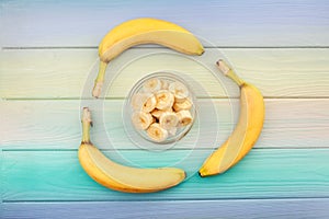 sliced banana bowl on wood