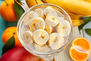 sliced banana bowl on wood